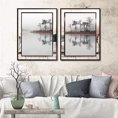 Conjunto de 2 quadros Árvore e seu Reflexo com detalhe em Espelho.