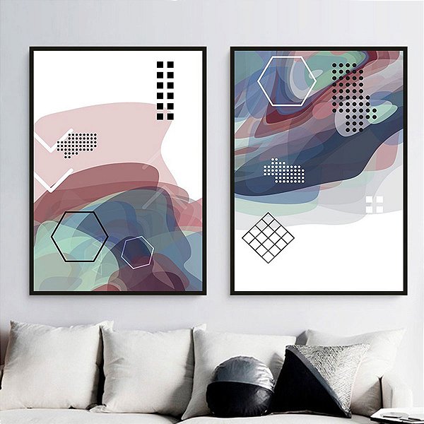 Conjunto com 2 Quadros Decorativos Manchas Coloridas Abstratas. Coleção Assinada: Daniel Kroth