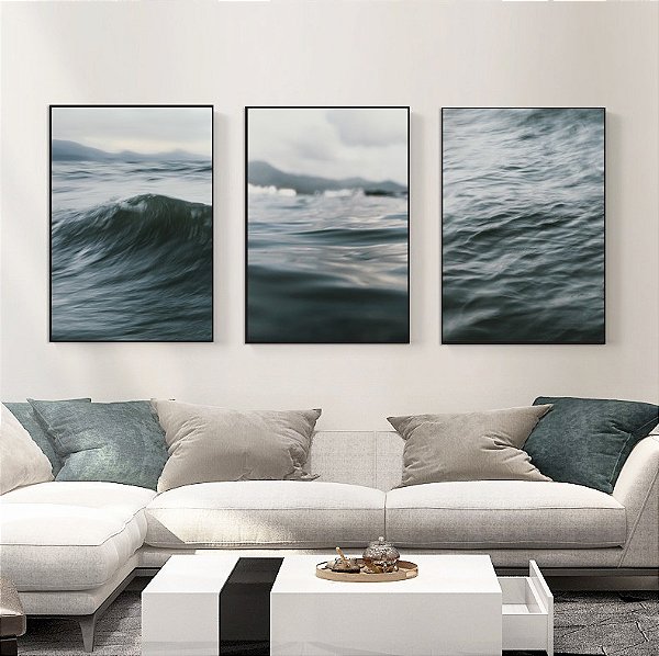 Conjunto com 3 quadros decorativos Detalhes do Mar. Artista: Rafael Paul