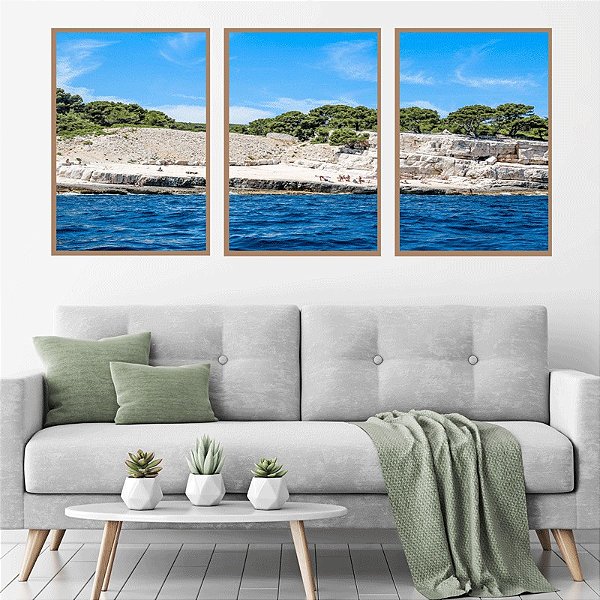 Conjunto com 3 quadros decorativos Mar. Artista: Lorenzo Rizzo