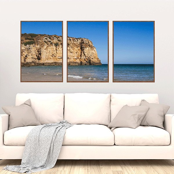 Conjunto com 3 quadros decorativos Fotografia Mar e Montanhas. Artista: Lorenzo Rizzo