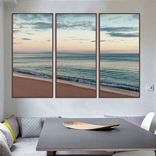 Conjunto com 3 quadros decorativos Praia.