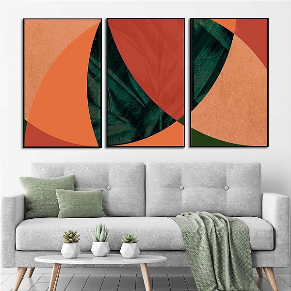 Conjunto de 3 quadros decorativos abstratos. Artista: Leandro Francisca