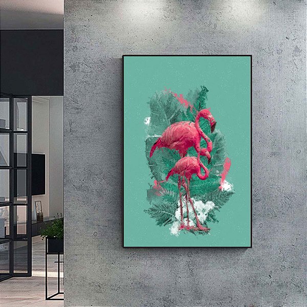 Quadro Decorativo Figurativo Flamingos. Artista: Magda Frota.