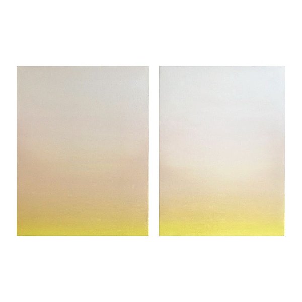 Conjunto com 02 Quadros - Arte Horizonte Linear Amarelo -O óleo sobre tela pela artista Juliana Bambini. Medida: 0,30x0,40