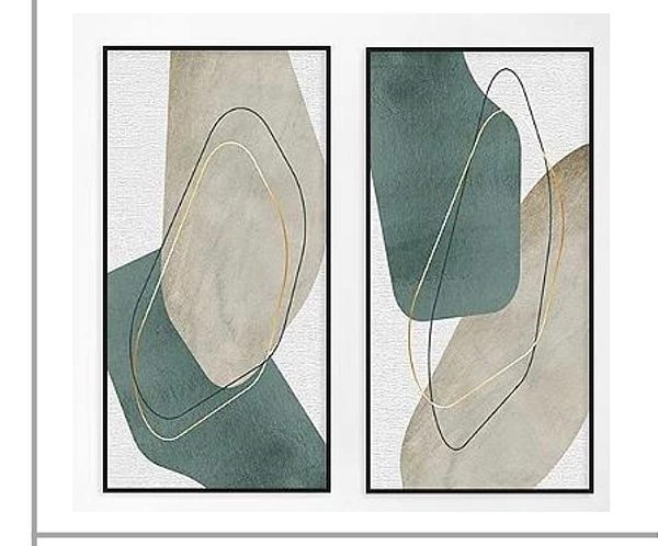 Conjunto com 02 quadros verde oliva 0,70x1,40 - Canvas Fineart - Moldura 5003N PRETA