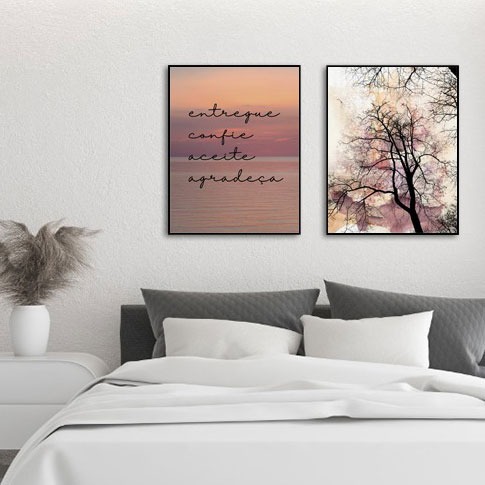 Conjunto de 2 Quadros Decorativos frase e galhos rosados