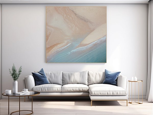 Quadro decorativo abstrato tons de bege e azul