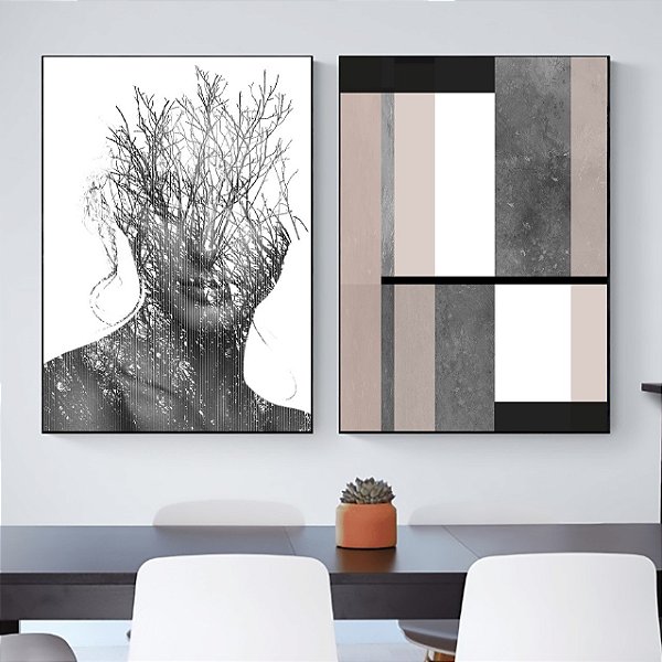 Conjunto com 2 Quadros Decorativos Geometria e Natureza Feminina. Artista: Patrícia Costa
