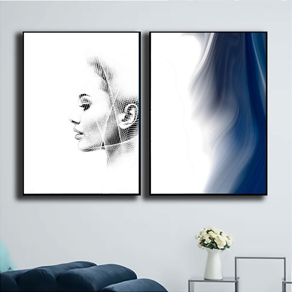 Conjunto com 2 Quadros Decorativos Geometria e Natureza Feminina. Artista: Patrícia Costa