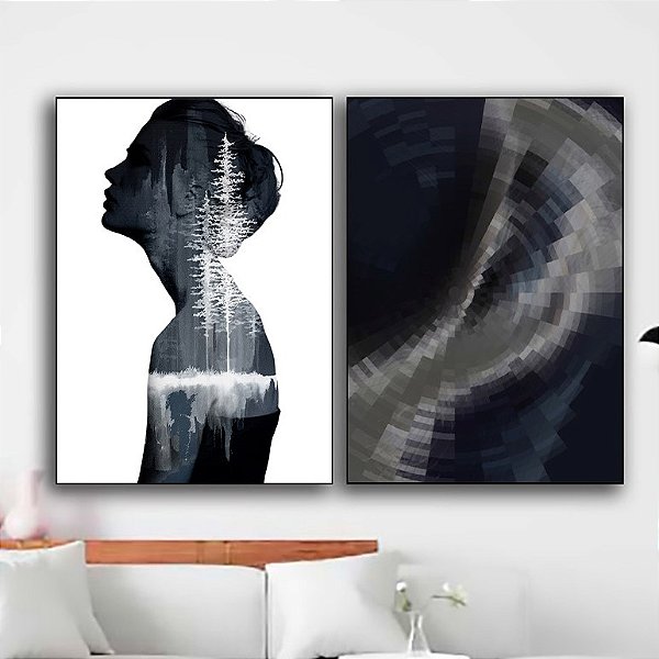 Conjunto com 2 Quadros Decorativos Geometria e Natureza Feminina. Artista: Patrícia Costa
