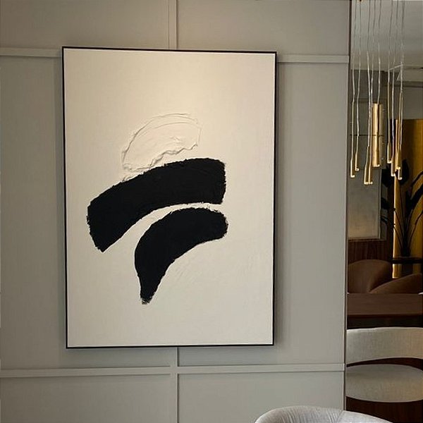 Quadro Decorativo Minimalista Textured 90x130 com moldura madeira preta.