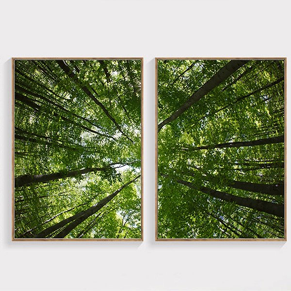 Conjunto de 2 Quadros Decorativos Árvore Folhas Verdes