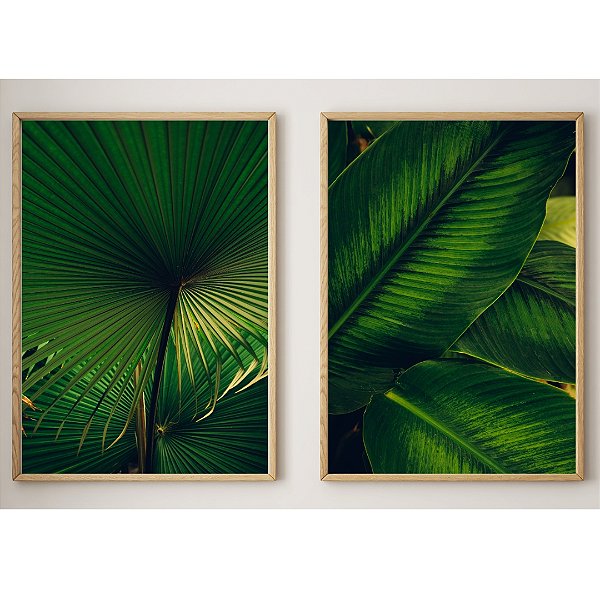 Conjunto de 2 Quadros Decorativos Folhas Verdes