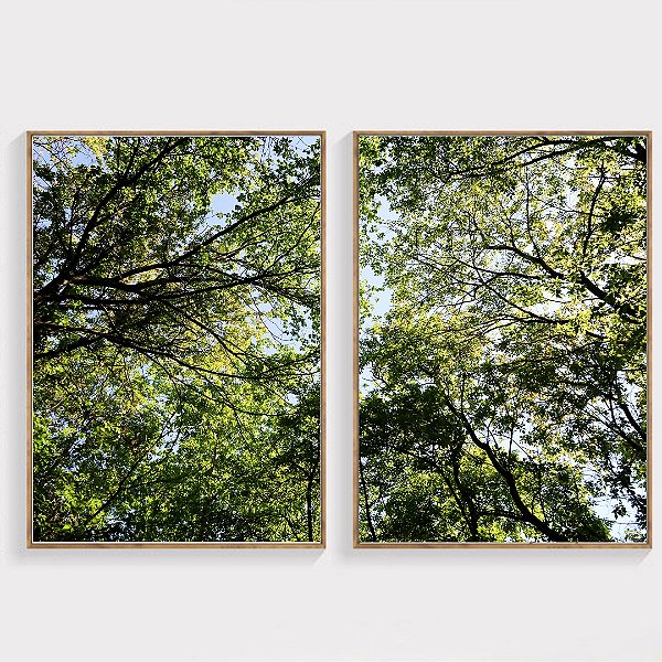 Conjunto de 2 Quadros Decorativos Árvore Folhas Verdes