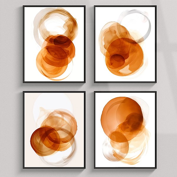 Conjunto de 4 quadros decorativos Círculos Quentes. Artista: Jonathan Borba.