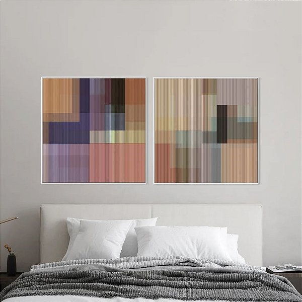 Conjunto com 2 quadros decorativos geometricos colorido e claro Artista: Patricia Costa