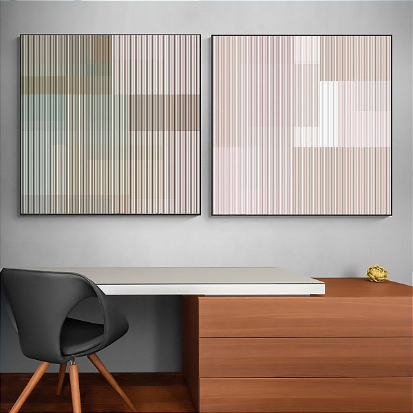 Conjunto com 2 quadros decorativos geometricos tons rosados Artista: Patricia Costa