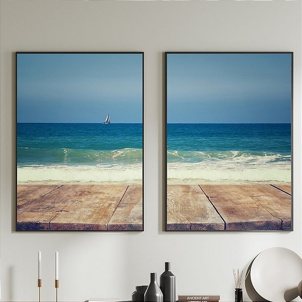 Conjunto de 2 Quadros Decorativos Ponte Vista para o mar.