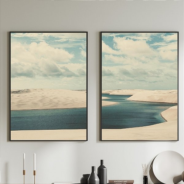 Conjunto de 2 Quadros Decorativos Dunas no verão.