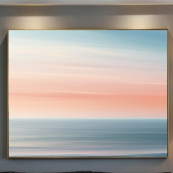 Quadro Decorativo Abstrato Mar e céu rosa.