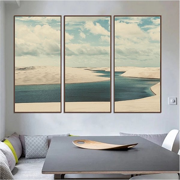 Conjunto de 3 quadros decorativos Dunas.