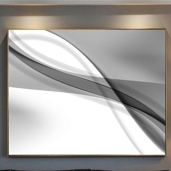 Quadro Decorativo Abstrato Ondas preto e branco