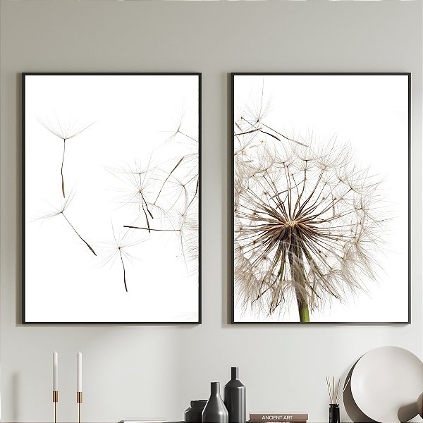 Conjunto de 2 Quadros Decorativos dente de leão.