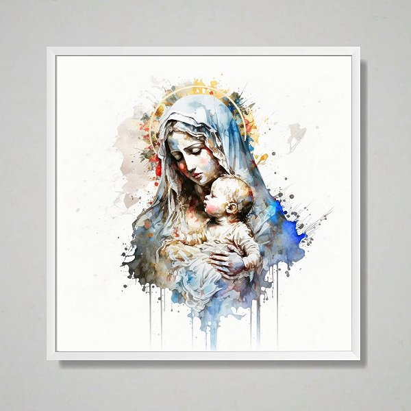 Quadro decorativo Santa Maria e menino Jesus.
