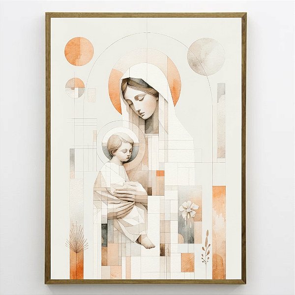Quadro Decorativo Maria e menino Jesus com detalhes.