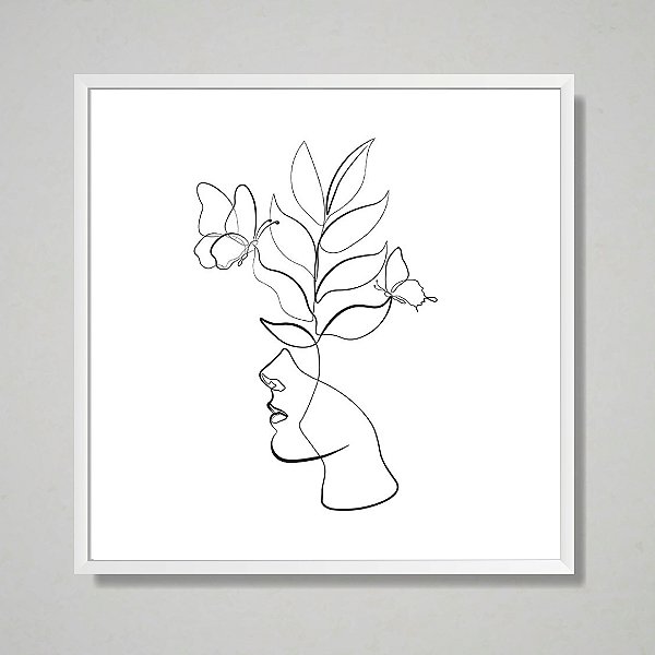 Quadro decorativo Rosto com flores em linhas.