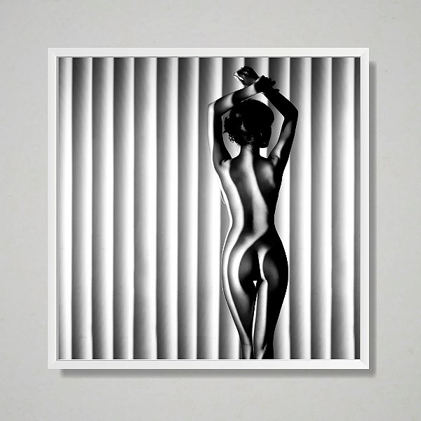 Quadro decorativo Mulher de costas preto e branco.