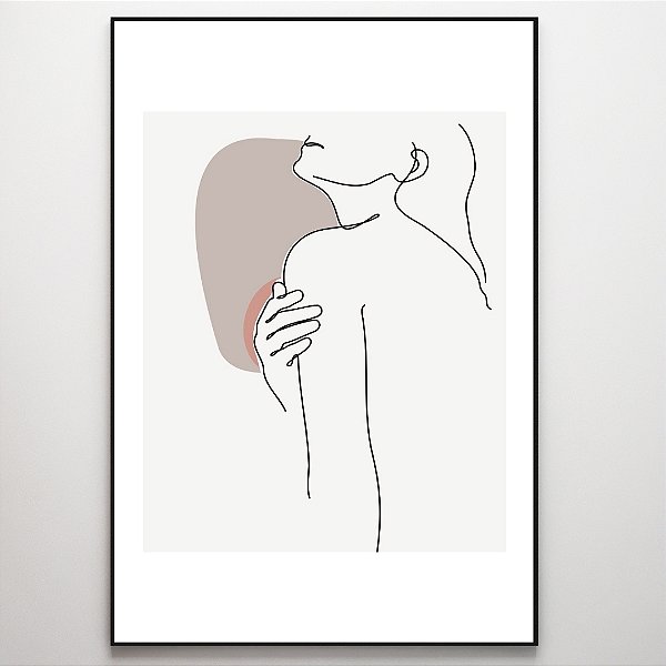 Quadro Decorativo Mulher em linhas fundo neutro.