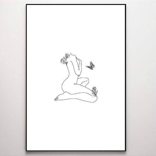 Quadro Decorativo Mulher e borboletas.