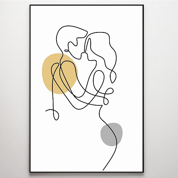 Quadro Decorativo Casal abraçado em linhas.