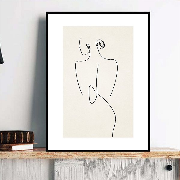 Quadro Decorativo Mulher de costas em linhas.