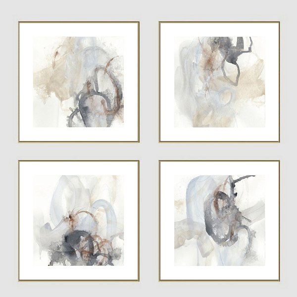 Conjunto de 4 quadros decorativos Abstrato delicado.