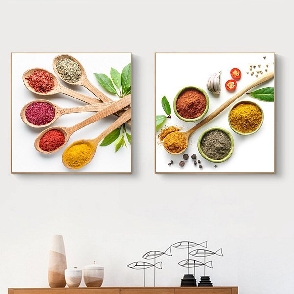 Conjunto com 2 quadros decorativos Temperos de cozinha.