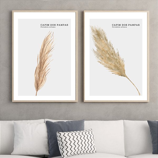 Conjunto de 2 Quadros decorativo Capim dos pampas. Coleção Assinada: Paola Cury