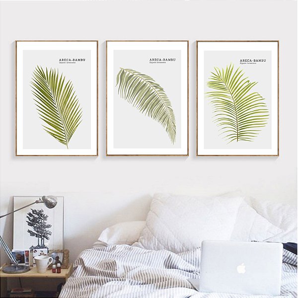 Conjunto de 3 quadros decorativos Areca-bambu. Coleção Assinada: Paola Cury