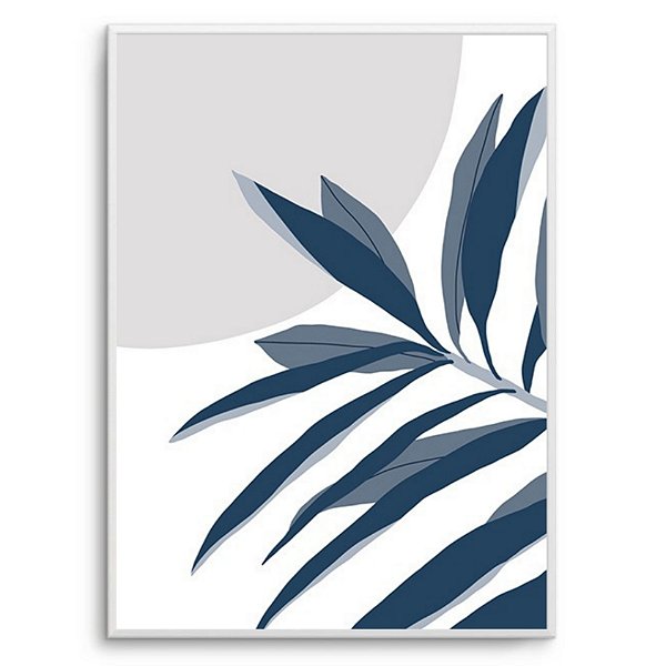 Quadro Decorativo ilustração folhas azul. Artista: Natalia Dercale.