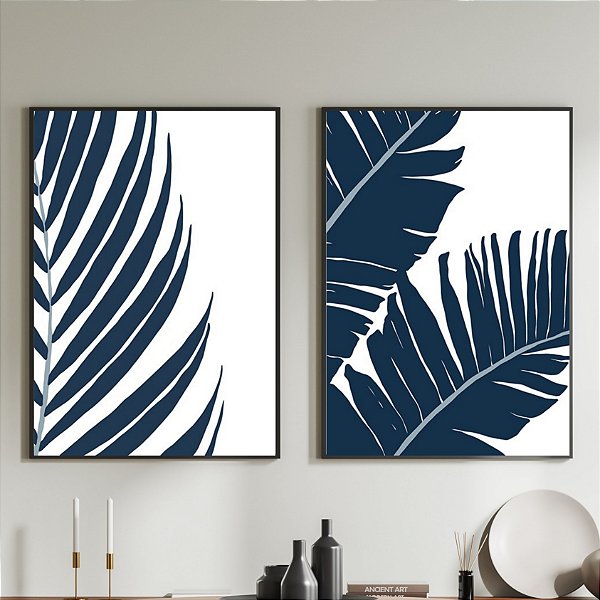 Conjunto de 2 Quadros Decorativo ilustração folhas. Artista: Natalia Dercale.