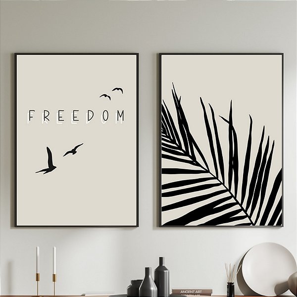 Conjunto de 2 Quadros Decorativo ilustração Pássars e folhas. Artista: Natalia Dercale.