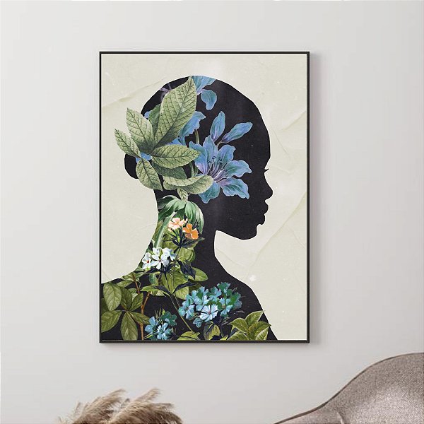 Quadro Decorativo Mulher com Flores. Artista: Claudia Dias