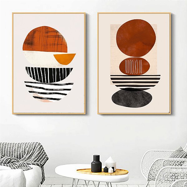 Conjunto de 2 Quadros Decorativo Geométrico quentes. Artista: Jonathan Borba