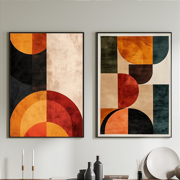 Conjunto de 2 Quadros Decorativos Geométricos coloridos. Artista: Jonathan Borba