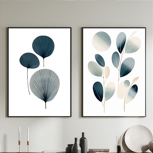 Conjunto de 2 Quadros Decorativos Abstratos Azul. Artista: Jonathan Borba.
