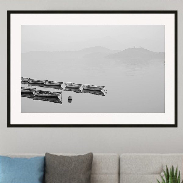 Quadro Decorativo barcos preto e branco.
