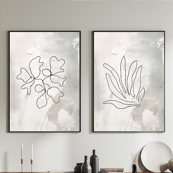 Conjunto de 2 Quadros Decorativos Floral.