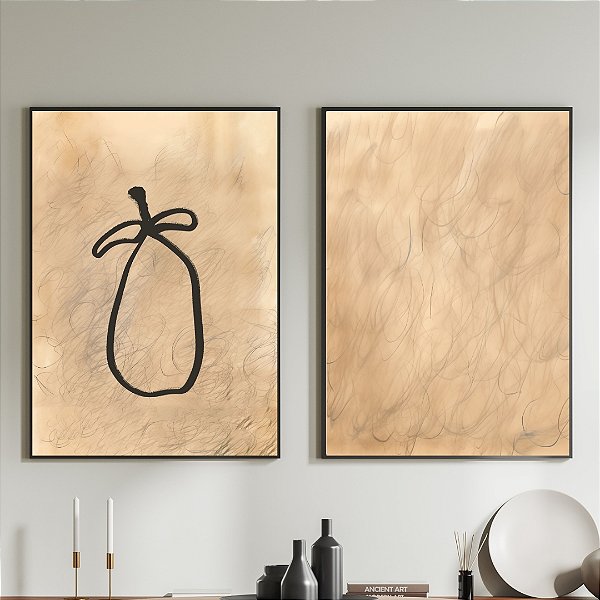 Conjunto de 2 Quadros Decorativos Fruta Abstrata.